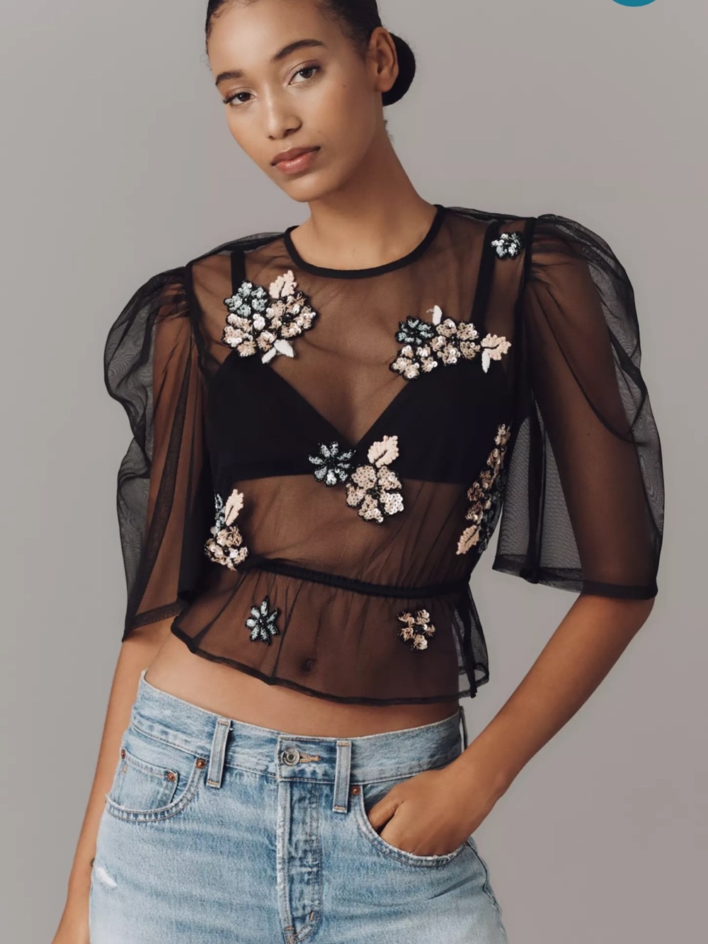By Anthropologie Embellished Sheer Mesh Top/ it was a rental, I never wore.